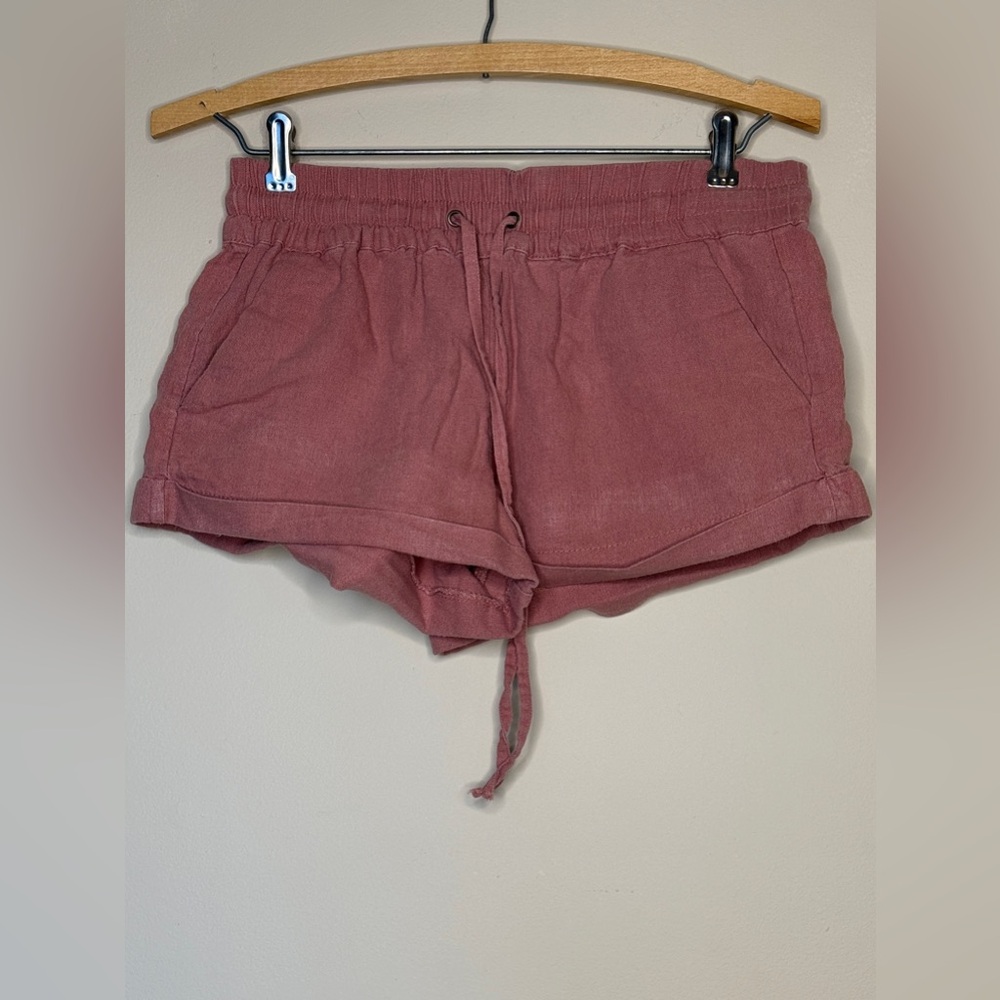 Love Tree High Waist Linen Shorts - Dusty Rose S